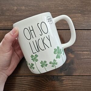 Rae Dunn by Magenta Oh So Lucky Cream with Green Shamrocks Mug Dishwasher Safe